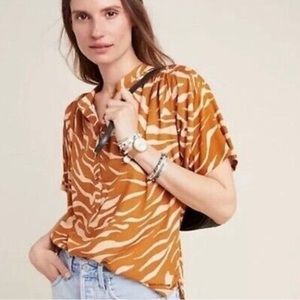 Anthropologie Maeve Windham Animal Print Orange Zebra Top S